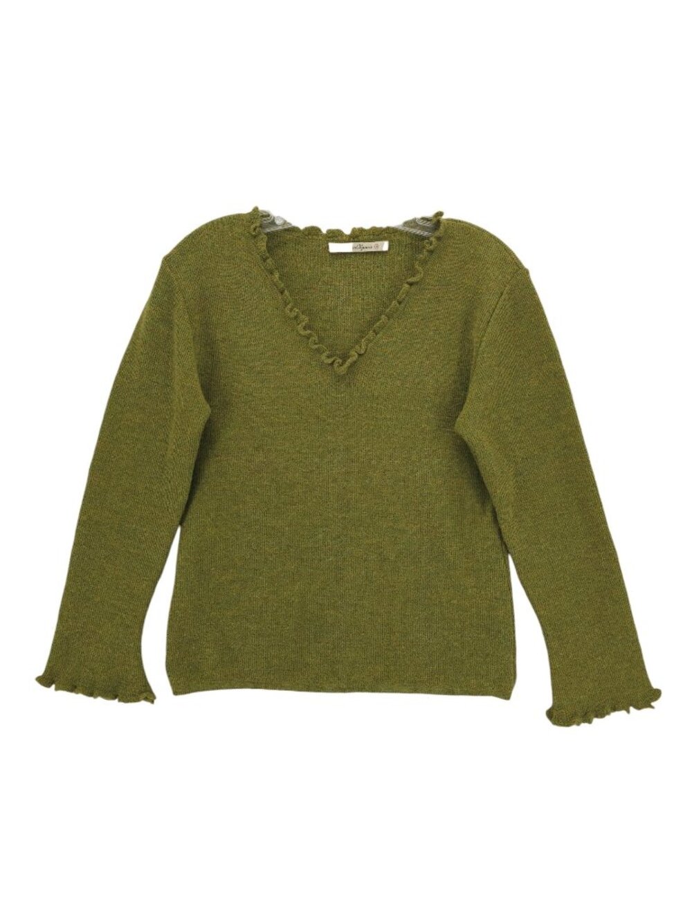 ORIGIN ALPACA Women's Sweater MADE IN PERU Marled Green Ruffled Hem MEDIUM